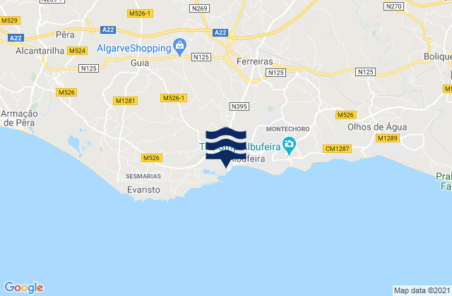 Carte des horaires des marées pour Praia do Cerro, Portugal