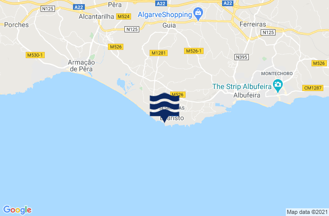 Carte des horaires des marées pour Praia do Evaristo, Portugal