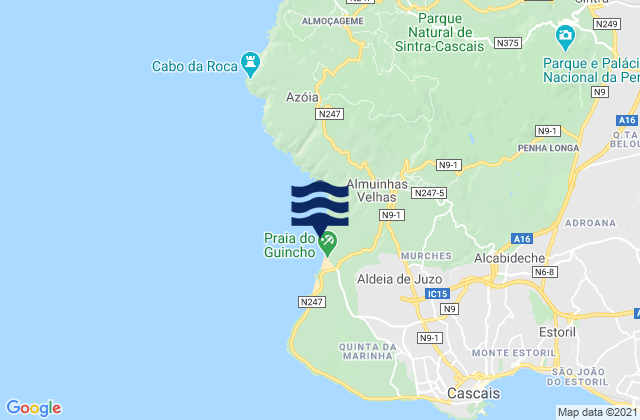 Carte des horaires des marées pour Praia do Guincho, Portugal