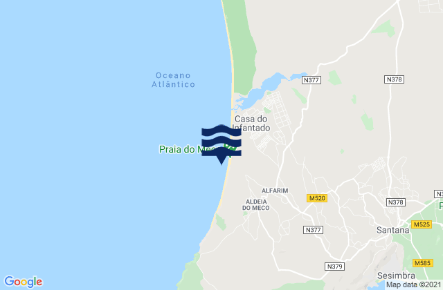 Carte des horaires des marées pour Praia do Meco, Portugal
