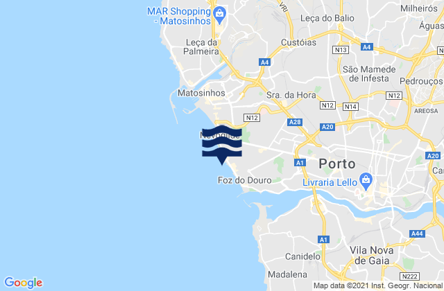 Carte des horaires des marées pour Praia do Molhe, Portugal