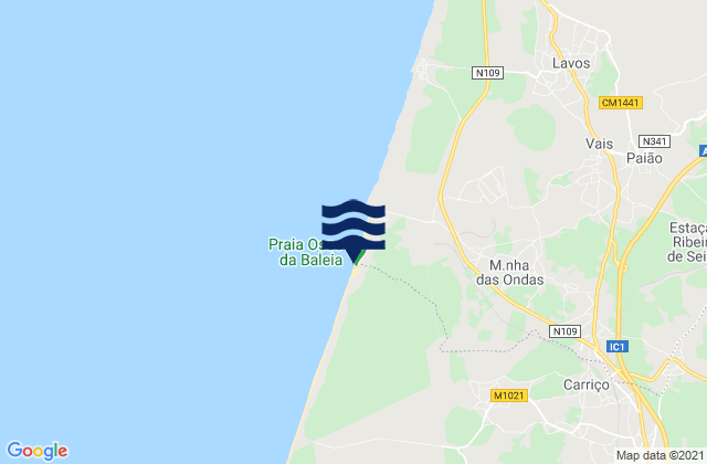 Carte des horaires des marées pour Praia do Osso da Baleia, Portugal