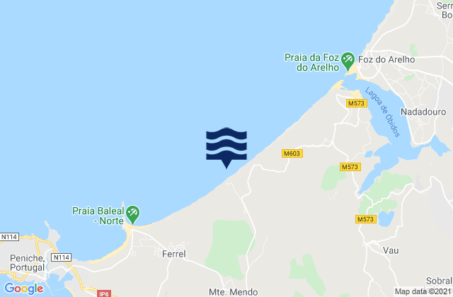 Carte des horaires des marées pour Praia do Pico da Antena, Portugal