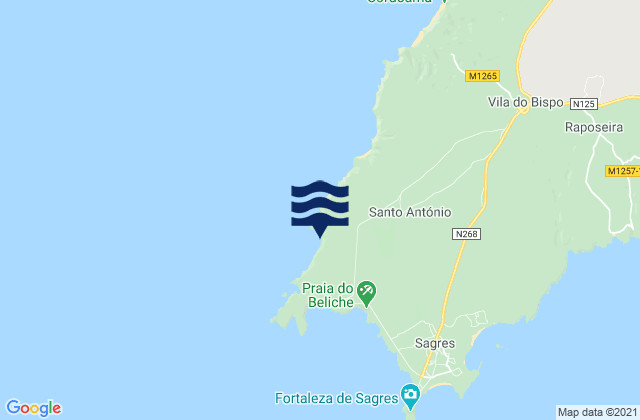 Carte des horaires des marées pour Praia do Telheiro, Portugal