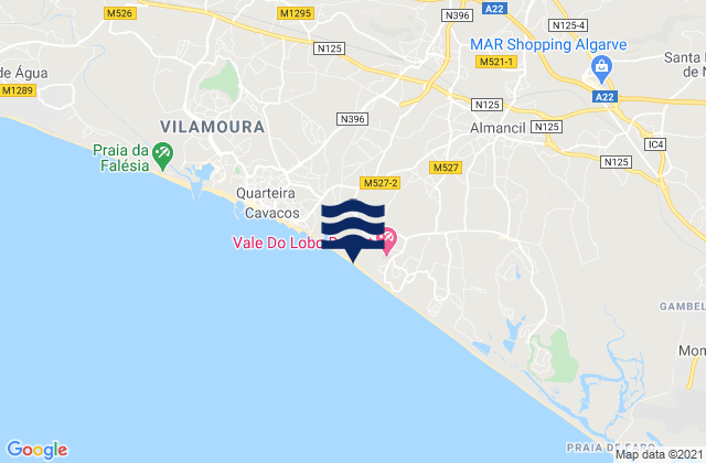 Carte des horaires des marées pour Praia do Trafal, Portugal