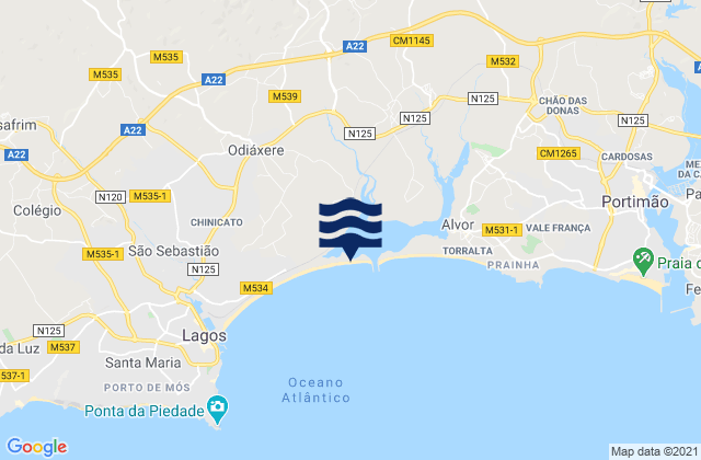 Carte des horaires des marées pour Praia do Vale da Lama, Portugal