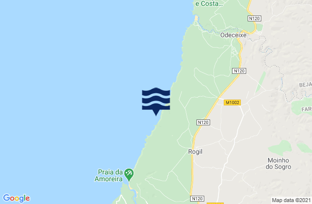 Carte des horaires des marées pour Praia do Vale dos Homens, Portugal