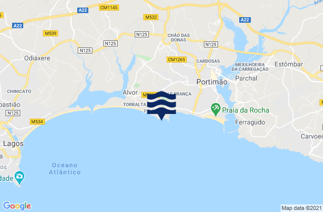 Carte des horaires des marées pour Praia do Valentim de Carvalho, Portugal