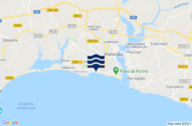 Carte des horaires des marées pour Praia do Vau, Portugal