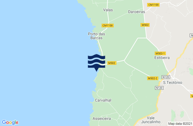 Carte des horaires des marées pour Praia dos Alteirinhos, Portugal