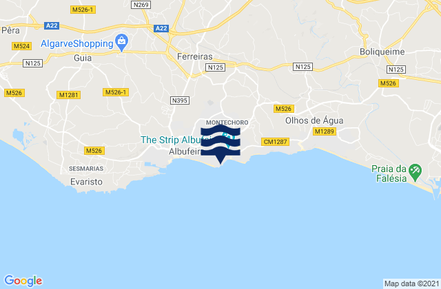 Carte des horaires des marées pour Praia dos Aveiros, Portugal