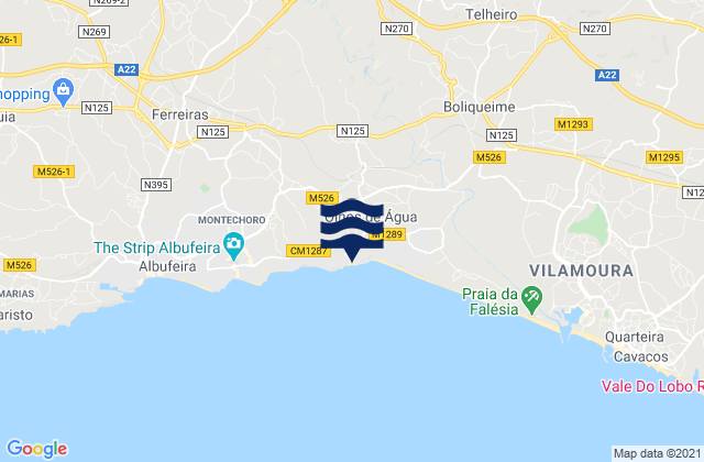 Carte des horaires des marées pour Praia dos Olhos de Água, Portugal