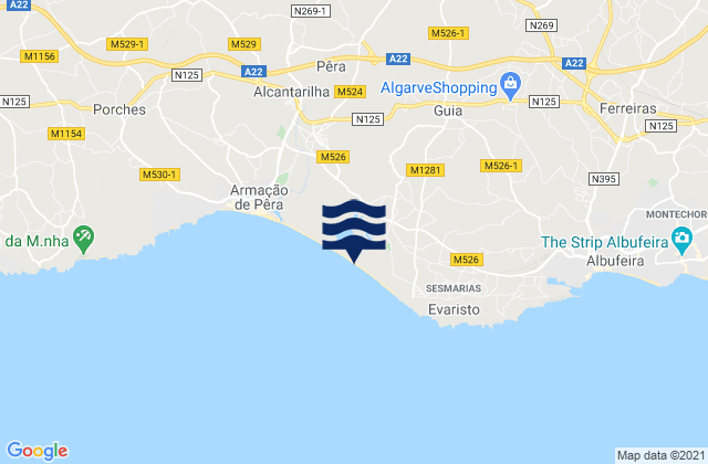 Carte des horaires des marées pour Praia dos Salgados, Portugal