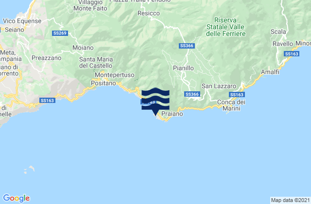 Carte des horaires des marées pour Praiano, Italy