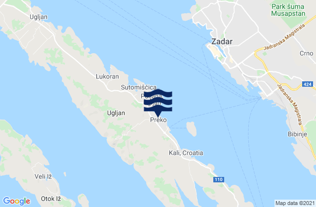 Carte des horaires des marées pour Preko, Croatia