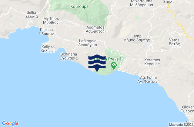 Carte des horaires des marées pour Preveli, Greece