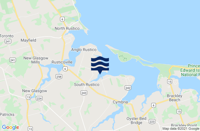 Carte des horaires des marées pour Prince Edward Island, Canada