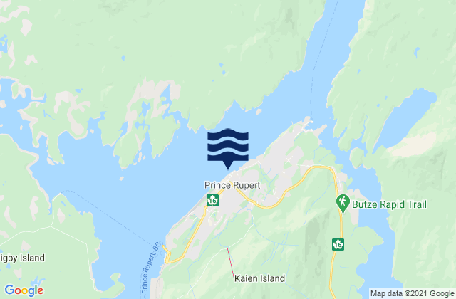 Carte des horaires des marées pour Prince Rupert, Canada