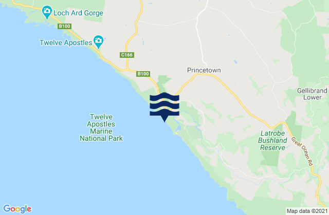 Carte des horaires des marées pour Princetown, Australia