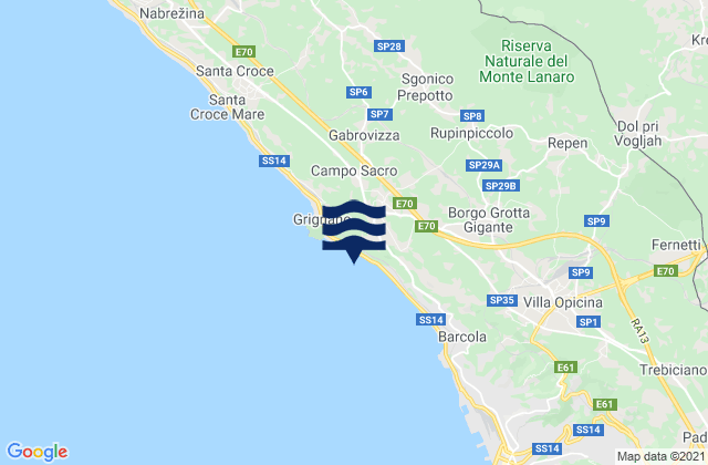 Carte des horaires des marées pour Prosecco-Contovello, Italy