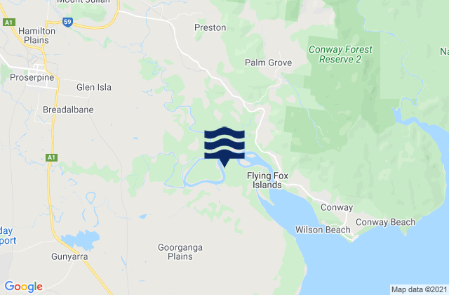 Carte des horaires des marées pour Proserpine, Australia