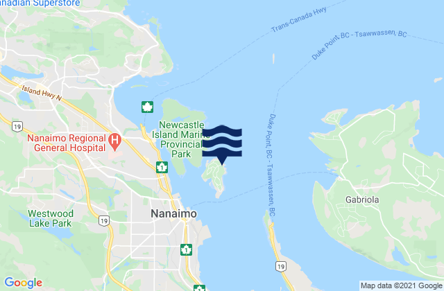 Carte des horaires des marées pour Protection Island, Canada