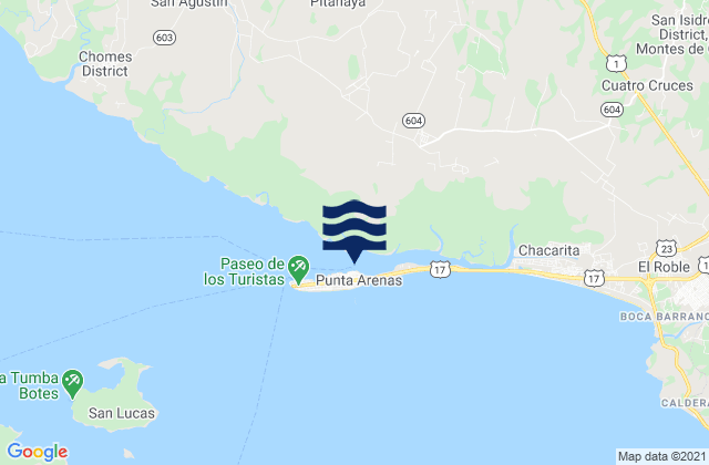 Carte des horaires des marées pour Provincia de Puntarenas, Costa Rica