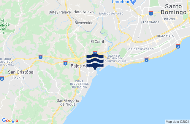 Carte des horaires des marées pour Provincia de San Cristóbal, Dominican Republic