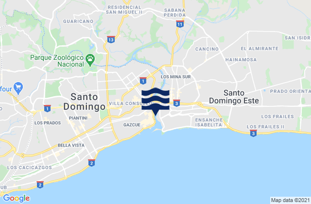 Carte des horaires des marées pour Provincia de Santo Domingo, Dominican Republic