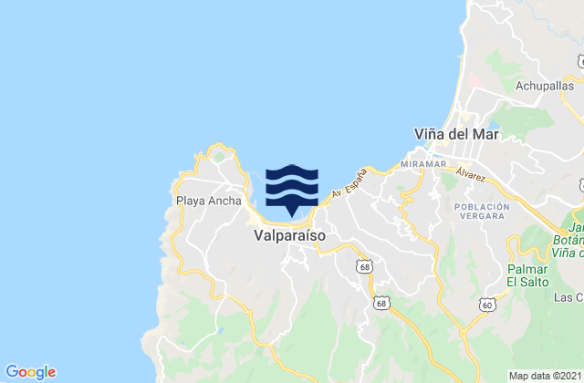 Carte des horaires des marées pour Provincia de Valparaíso, Chile