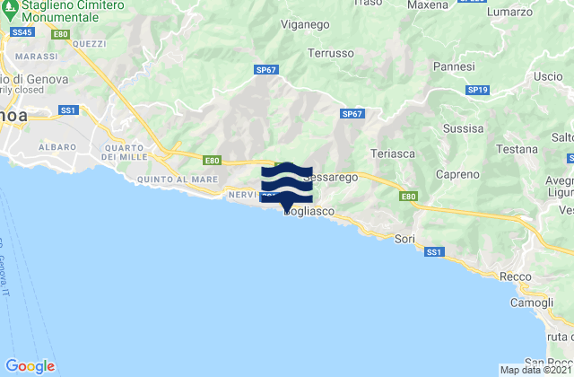 Carte des horaires des marées pour Provincia di Genova, Italy
