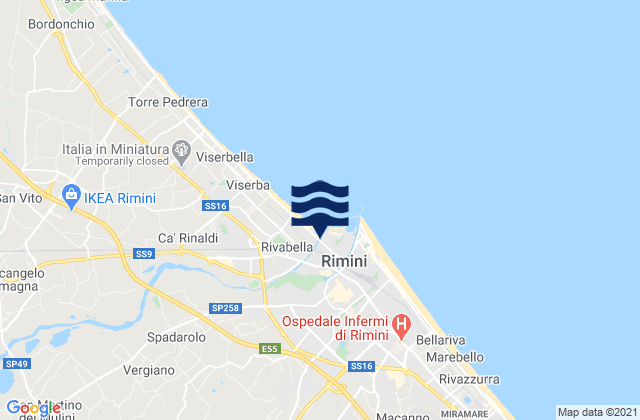 Carte des horaires des marées pour Provincia di Rimini, Italy