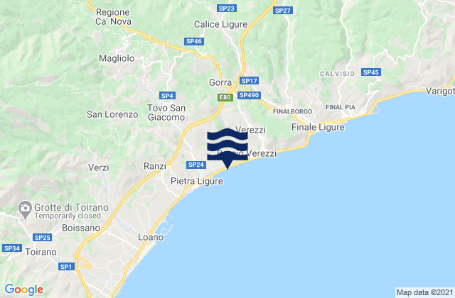 Carte des horaires des marées pour Provincia di Savona, Italy