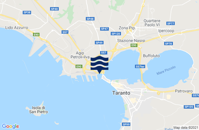 Carte des horaires des marées pour Provincia di Taranto, Italy