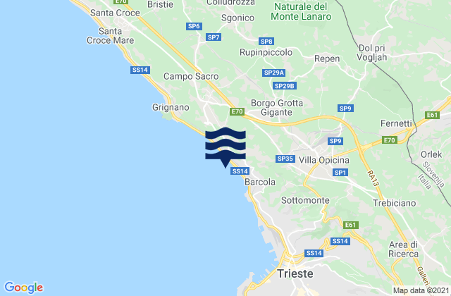 Carte des horaires des marées pour Provincia di Trieste, Italy