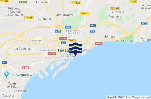 Carte des horaires des marées pour Província de Tarragona, Spain