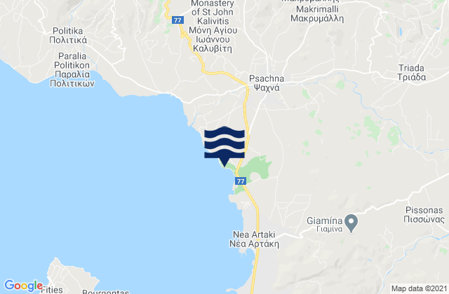 Carte des horaires des marées pour Psachná, Greece