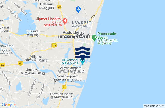 Carte des horaires des marées pour Puducherry, India