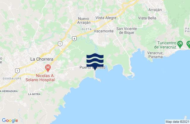 Carte des horaires des marées pour Puerto Caimito, Panama