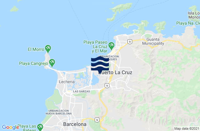 Carte des horaires des marées pour Puerto Cruz, Venezuela