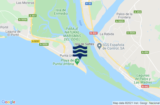 Carte des horaires des marées pour Puerto Deportivo Punta Umbría, Spain
