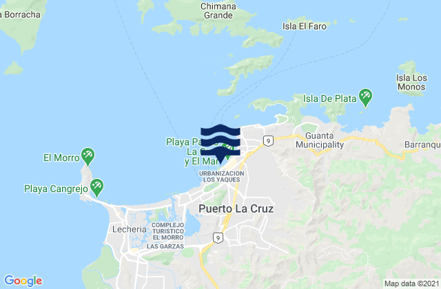 Carte des horaires des marées pour Puerto La Cruz, Venezuela