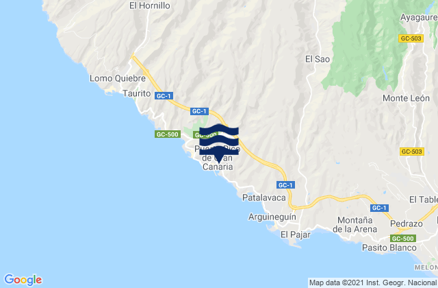 Carte des horaires des marées pour Puerto Rico de Gran Canaria, Spain