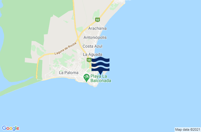 Carte des horaires des marées pour Puerto Viejo, Uruguay