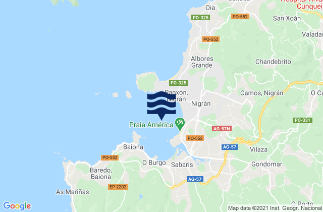 Carte des horaires des marées pour Puerto de Bayona, Portugal