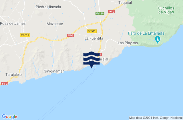 Carte des horaires des marées pour Puerto de Gran Tarajal, Spain