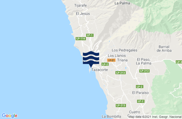 Carte des horaires des marées pour Puerto de Tazacorte, Spain