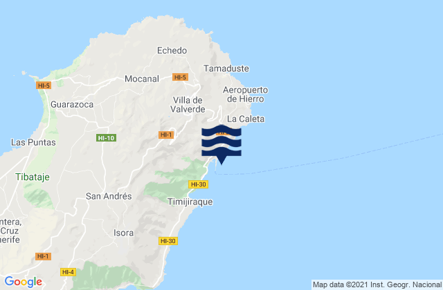 Carte des horaires des marées pour Puerto de la Estaca (El Hierro), Spain