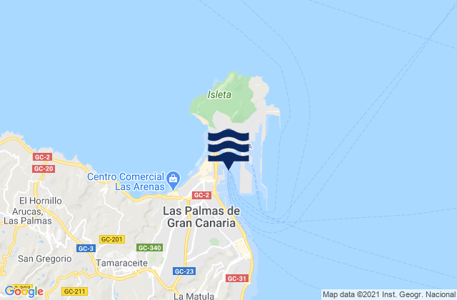Carte des horaires des marées pour Puerto de la Luz, Spain