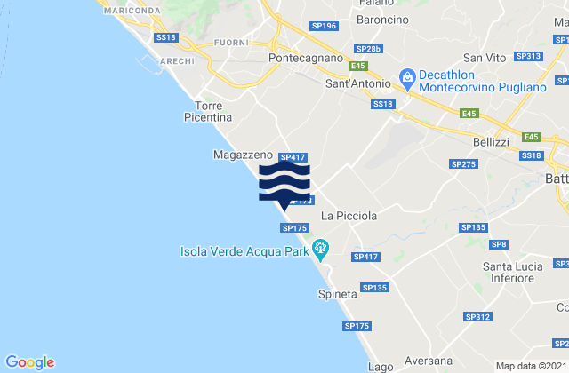 Carte des horaires des marées pour Pugliano, Italy